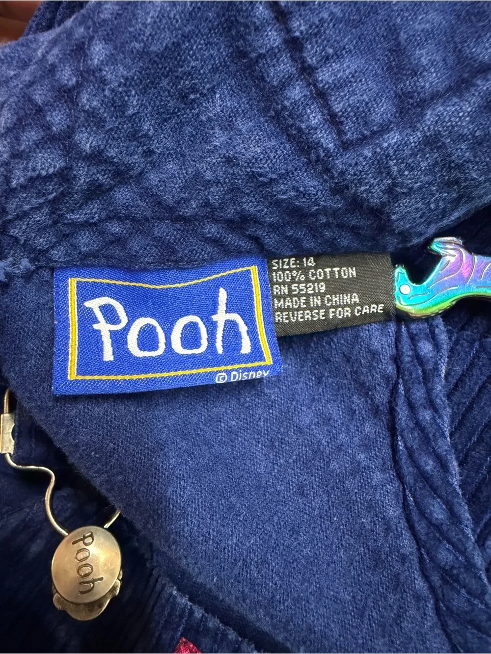 Vintage Disney Winnie the Pooh Corduroy Overalls Girls 10 Embroidered Y2K